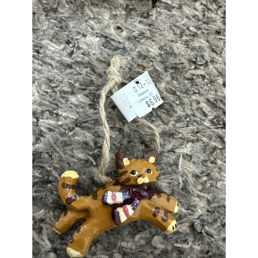 Kurt S. Adler Christmas Cat Ornament Striped Brown Tabby‎ Resin W Scarf Vintage